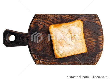 Toast from white bread with butter isolated on white background. top view Toast from white bread with butter isolated on white background. top view 122870069
