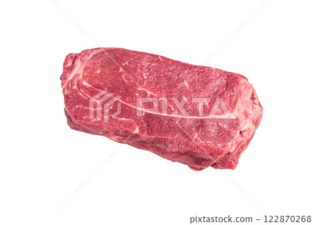 Fresh raw Rump beef steak isolated on white background. top view 122870268