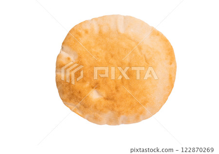 Fresh pita bread close up isolated on white background. top view 122870269
