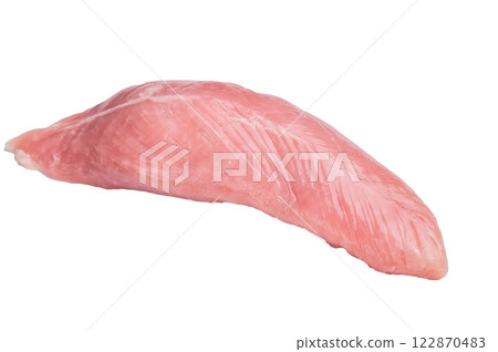 Raw turkey breast fillet, uncooked poultry meat isolated on white background. top view Raw turkey breast fillet, uncooked poultry meat isolated on white background. top view 122870483