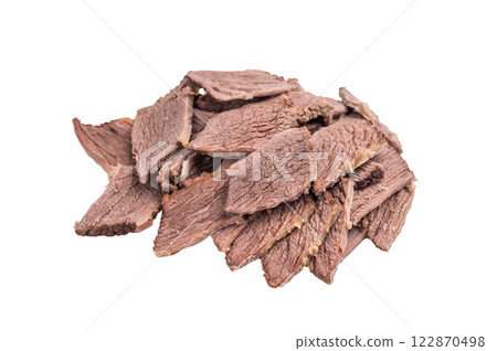 Corned Boiled and sliced beef meat isolated on white background Corned Boiled and sliced beef meat isolated on white background 122870498