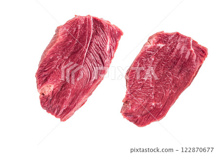 Raw kangaroo steak, wild fresh game meat isolated on white background. top view 122870677