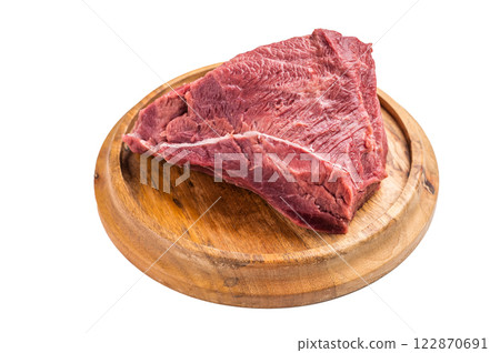 Fresh Roe Deer meat, raw Wild Venison Game Meat Isolated on white background. top view Fresh Roe Deer meat, raw Wild Venison Game Meat Isolated on white background. top view 122870691