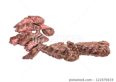 Grilled Beef Machete Skirt Steak, prime meat isolated on white background. top view 122870819