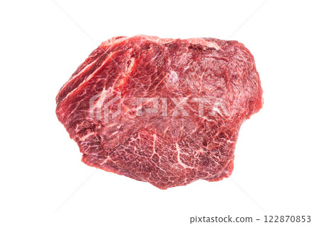 Raw Beef cheeks, fresh veal meat Isolated on white background. top view 122870853