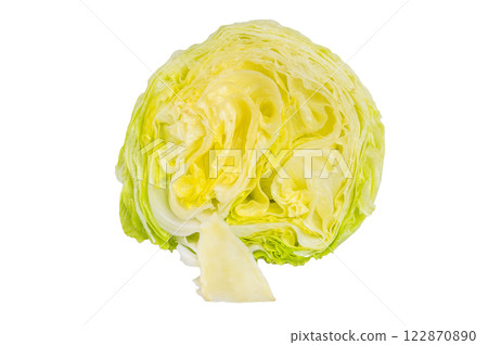 Sliced iceberg lettuce cabbage isolated on white background. top view 122870890
