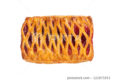 Danish pastry with a strawberry and cream cheese filling, isolated on white background. top view 122871051