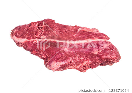 Raw hanging tender or onglet beef steak isolated on white background. top view 122871054