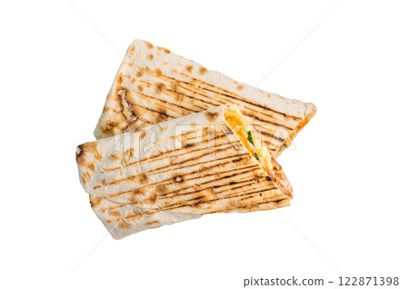Traditional oriental shawarma, doner kebab with meat and salad isolated on white background 122871398