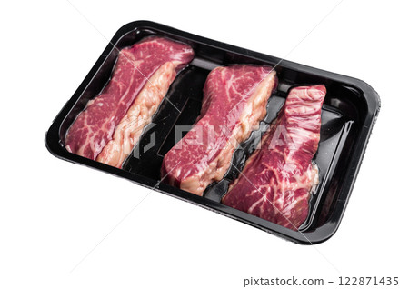 Raw Tri Tip Steak from Black Angus beef meat isolated on white background 122871435