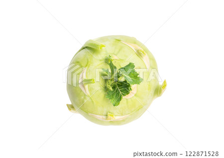 Fresh kohlrabi with green leaves isolated on white backround. top view Fresh kohlrabi with green leaves isolated on white backround. top view 122871528