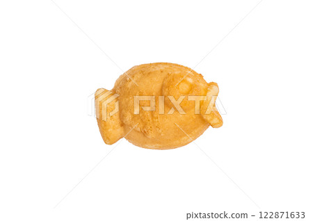 Korean pancake Bungeoppang, Fish shaped Waffle with sweet red bean filling isolated on white background. top view 122871633