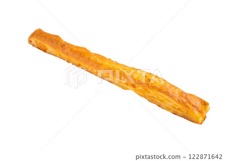 Cheese bread sticks, butter salted bread isolated on white background. top view Cheese bread sticks, butter salted bread isolated on white background. top view 122871642