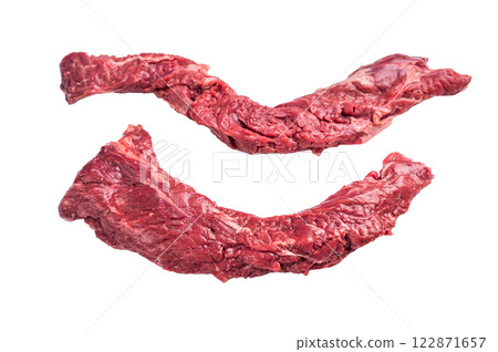 Raw Beef Steak Machete, uncooked meat isolated on white background 122871657