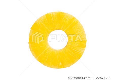 Canned Pineapple ring slices isolated on white background. top view Canned Pineapple ring slices isolated on white background. top view 122871720