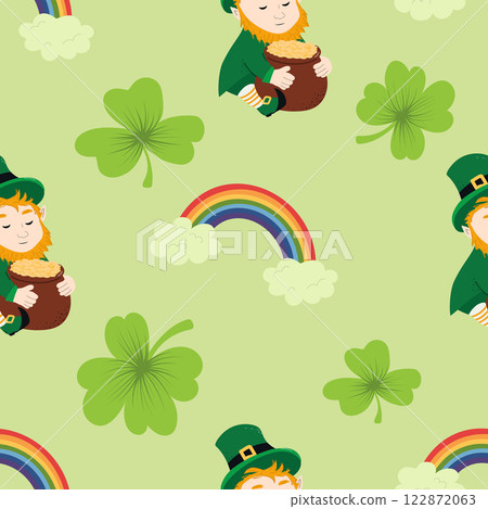 St patricks day background. Leprechaun with rainbow and clover vector illustration 122872063