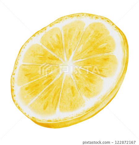 Lemon watercolor. Hand drawn tropical sour fruit. Clip art of juicy yellow lime. Half of citrus on isolated white background. Ideal for logo and packaging of natural cosmetics, household chemicals and 122872167
