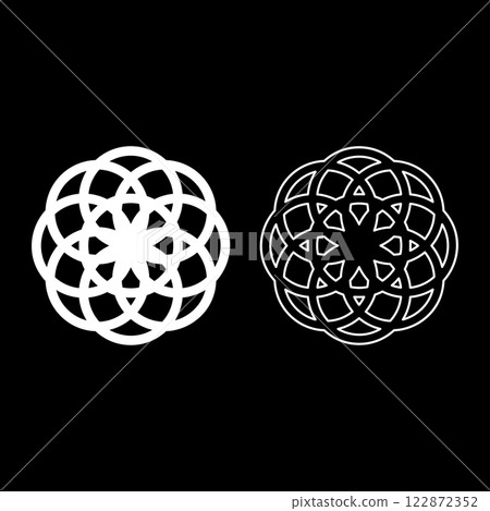 Flower of life Sacred geometry set icon white color vector illustration image solid fill outline contour line thin flat style Flower of life Sacred geometry set icon white color vector illustration image solid fill outline contour line thin flat style 122872352