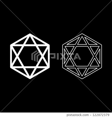 Octagedron icosahedron sacred geometry symbol set icon white color vector illustration image solid fill outline contour line thin flat style Octagedron icosahedron sacred geometry symbol set icon white color vector illustration image solid fill outline contour line thin flat style 122872379