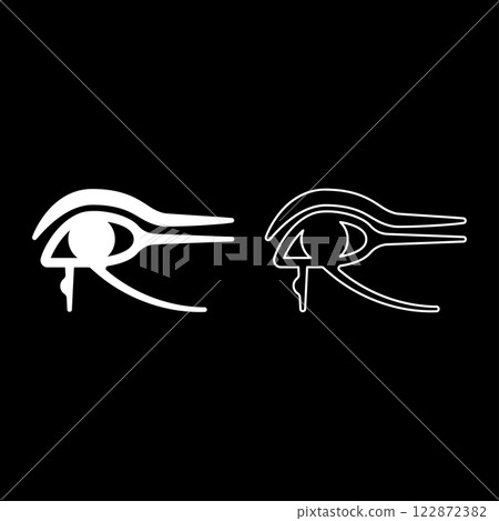 Eye god Horus Egyptian symbol mystical protective amulet of Pharaohs paganism Uadzhat sign Uadzhet set icon white color vector illustration image solid fill outline contour line thin flat style Eye god Horus Egyptian symbol mystical protective amulet of Pharaohs paganism Uadzhat sign Uadzhet set icon white color vector illustration image solid fill outline contour line thin flat style 122872382