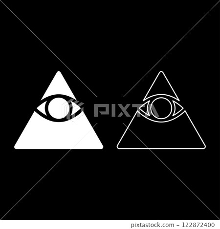 Kao Give all seeing eye in pyramid inside triangle Illuminati symbol Masonic set icon white color vector illustration image solid fill outline contour line thin flat style Kao Give all seeing eye in pyramid inside triangle Illuminati symbol Masonic set icon white color vector illustration image solid fill outline contour line thin flat style 122872400