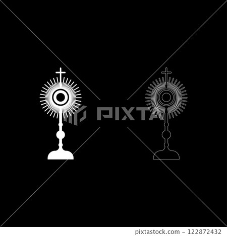 Monstrance Christi Sacrament of the eucharist set icon white color vector illustration image solid fill outline contour line thin flat style 122872432