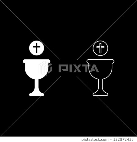 Corpus christi holy communion set icon white color vector illustration image solid fill outline contour line thin flat style 122872433