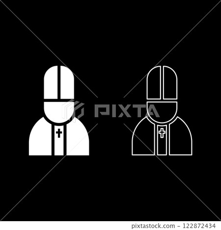 Pope catolic Man Church bishop set icon white color vector illustration image solid fill outline contour line thin flat style 122872434