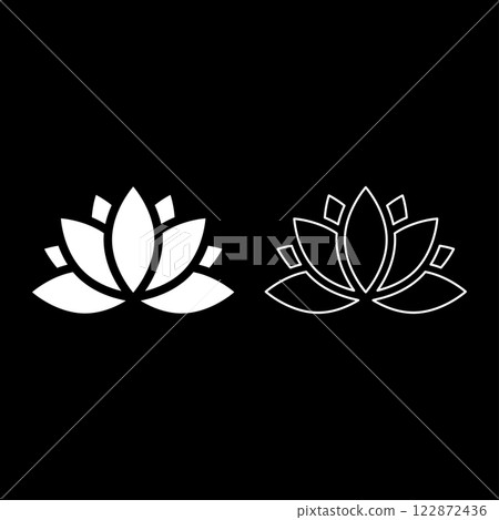 Lotus lily water flower set icon white color vector illustration image solid fill outline contour line thin flat style Lotus lily water flower set icon white color vector illustration image solid fill outline contour line thin flat style 122872436