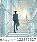 Businessman climbing the stairs in the office 122872627