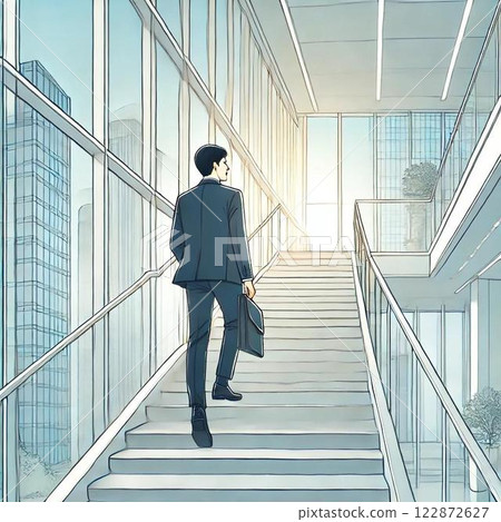 Businessman climbing the stairs in the office 122872627