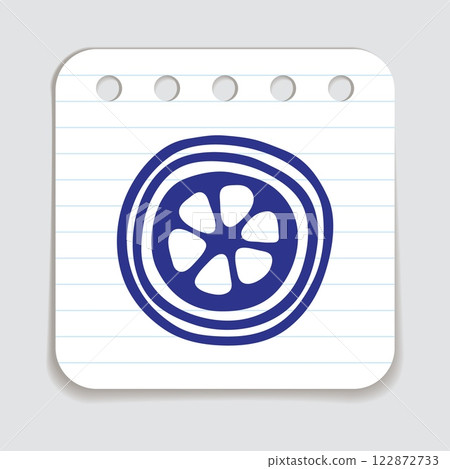 Citrus orange or lemon doodle icon hand drawn with blue pen on a notepaper Citrus orange or lemon doodle icon hand drawn with blue pen on a notepaper 122872733