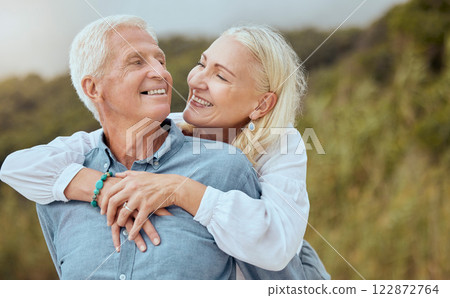 Love, happy and senior couple hug, relax or enjoy quality time together in nature countryside for calm, freedom or peace. Happy, smile or bonding elderly retirement man and woman on fun romantic date Love, happy and senior couple hug, relax or enjoy quality time together in nature countryside for calm, freedom or peace. Happy, smile or bonding elderly retirement man and woman on fun romantic date 122872764