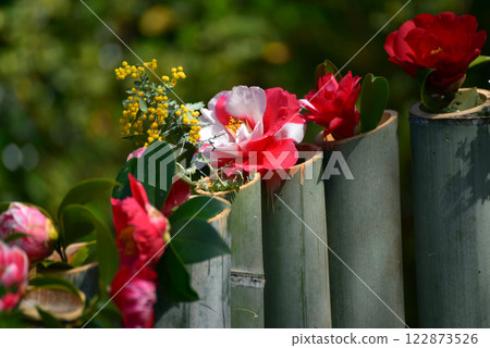 竹瓶中的山茶花 122873526