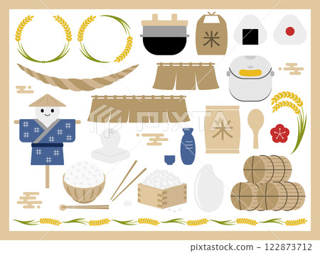 米飯插畫及裝飾套裝 122873712