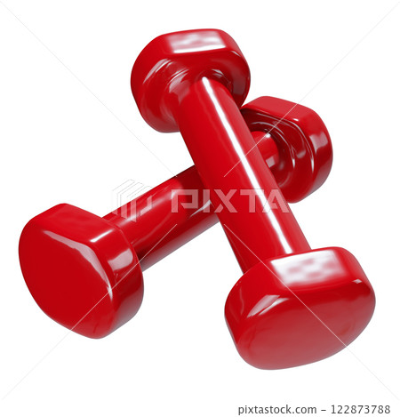 Blank Round vinyl rubber Dumbbells, weightlifting gym equipment side view 122873788