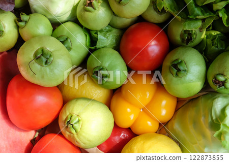 Colorful fresh vegetables and fruits Colorful fresh vegetables and fruits 122873855