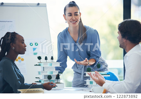 Collaboration, teamwork and architect meeting with 3d design for building project or business growth development. Group of people or creative manager with architecture floor plan strategy and budget Collaboration, teamwork and architect meeting with 3d design for building project or business growth development. Group of people or creative manager with architecture floor plan strategy and budget 122873892