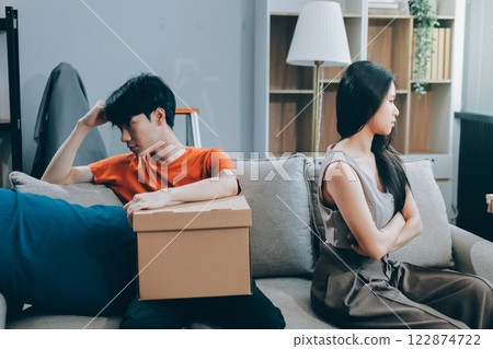 Stressed young married family couple arguing, blaming each other 122874722