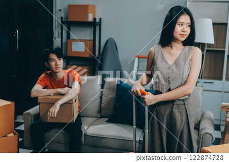 Stressed young married family couple arguing, blaming each other 122874728