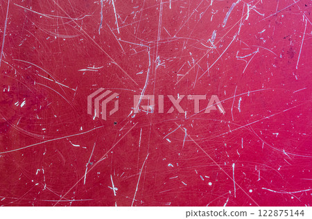Metal texture. Texture of scratched metal plate. Red Iron sheet. 122875144