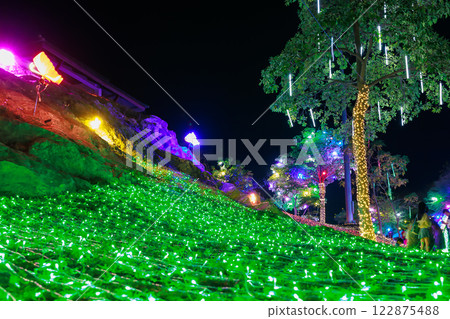 illumination Flashing lights decorate the tree and neon butterfly blinking light 122875488