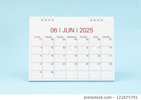 February 2025, Monthly desk calendar for 2025 year on Blue background. 122875791