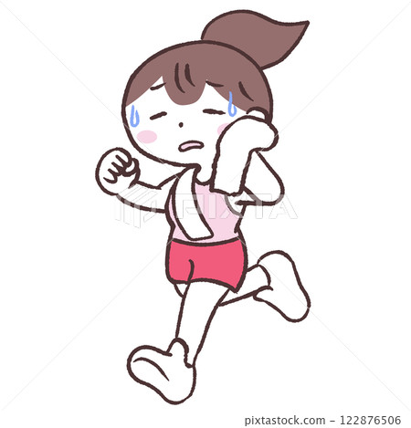Illustration of a woman running while wiping sweat 122876506