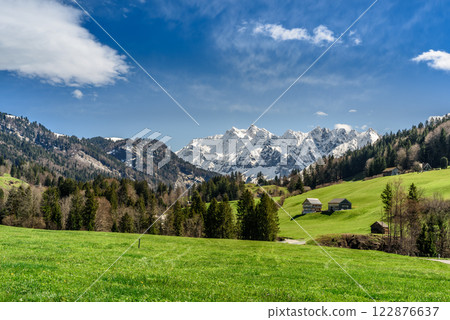 View to the snowcapped Mount Saentis in the Swiss Alps, Switzerland 122876637
