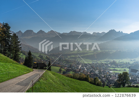 Mountain landscape in the Swiss Alps with view to the Churfirsten mountain range, Switzerland Mountain landscape in the Swiss Alps with view to the Churfirsten mountain range, Switzerland 122876639