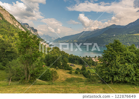 Scenic view of lake Walensee in the Swiss Alps, Switzerland 122876649