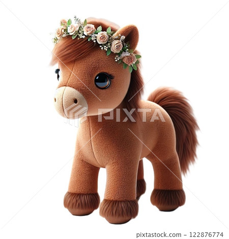 Brown horse stuffed animal illustration flower crown 122876774