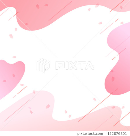 A square background design with a spring-like image of cherry blossom petals and wave patterns 122876801