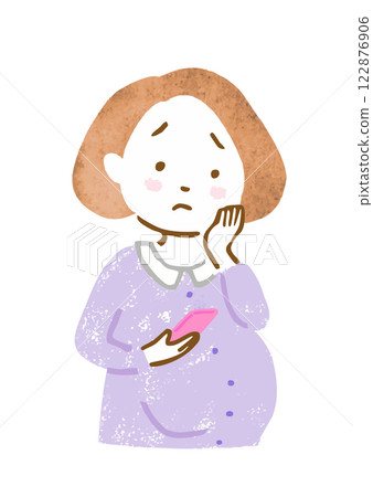 孕婦上半身難以握住智慧型手機的插圖 122876906